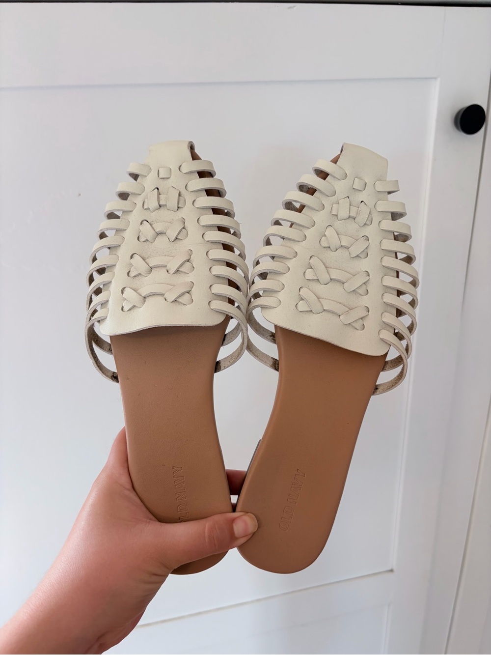 Old Navy White Slip On Huarache Mule Slide Sandal Shoes Size 8